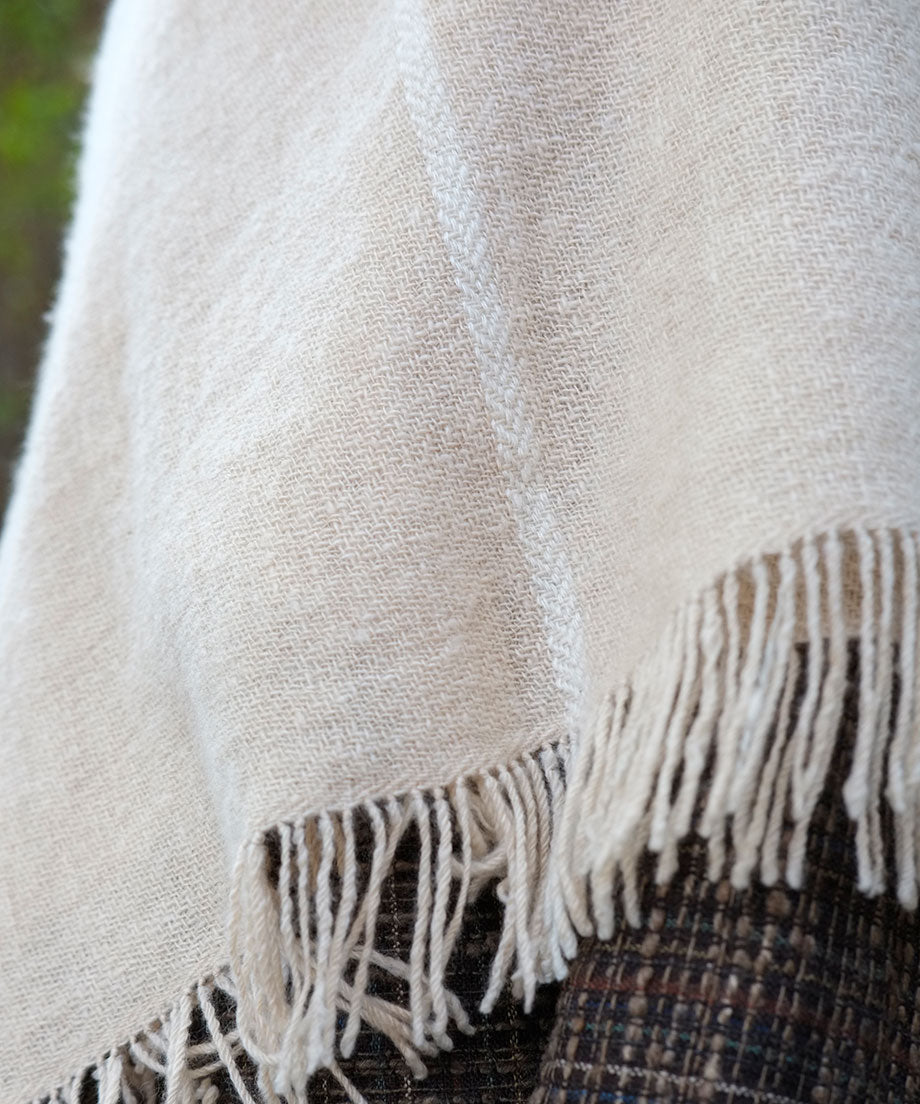 Stole | Pure Pashmina, twill weave, natural & white, 4255NW