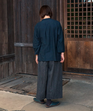 Koti series | Pants, Wool & silk, Black & gray mix stripe, 6870wB