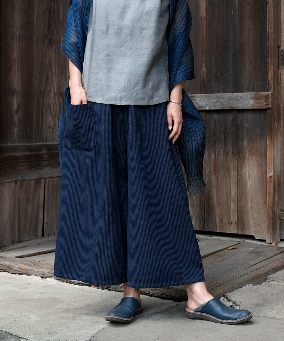 Koti series | Pants, Wool & silk, Blue & black stripe, 6870wGBl