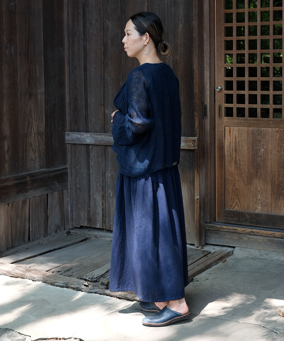 Koti series | Skirt, Wool & silk, Blue & black stripe, 6902wGBl