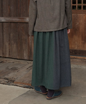 Koti series | Skirt, Wool & silk, Charcoal & Green 2 tone, 6902wCGrt