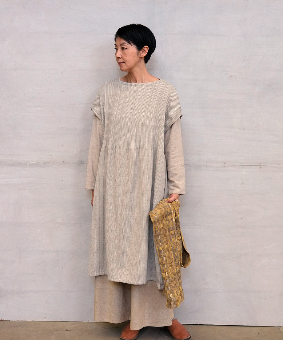 Koti series | One piece, Wool & silk, White & Grey mix stripe