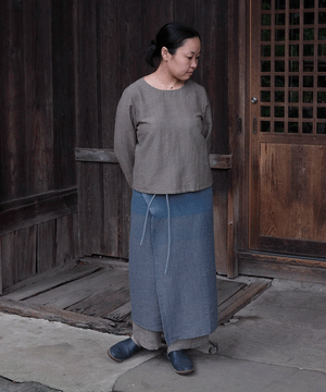 Wrap skirt | Trapezoid, Himalayas Wool, Indigo & gray, 5500BG