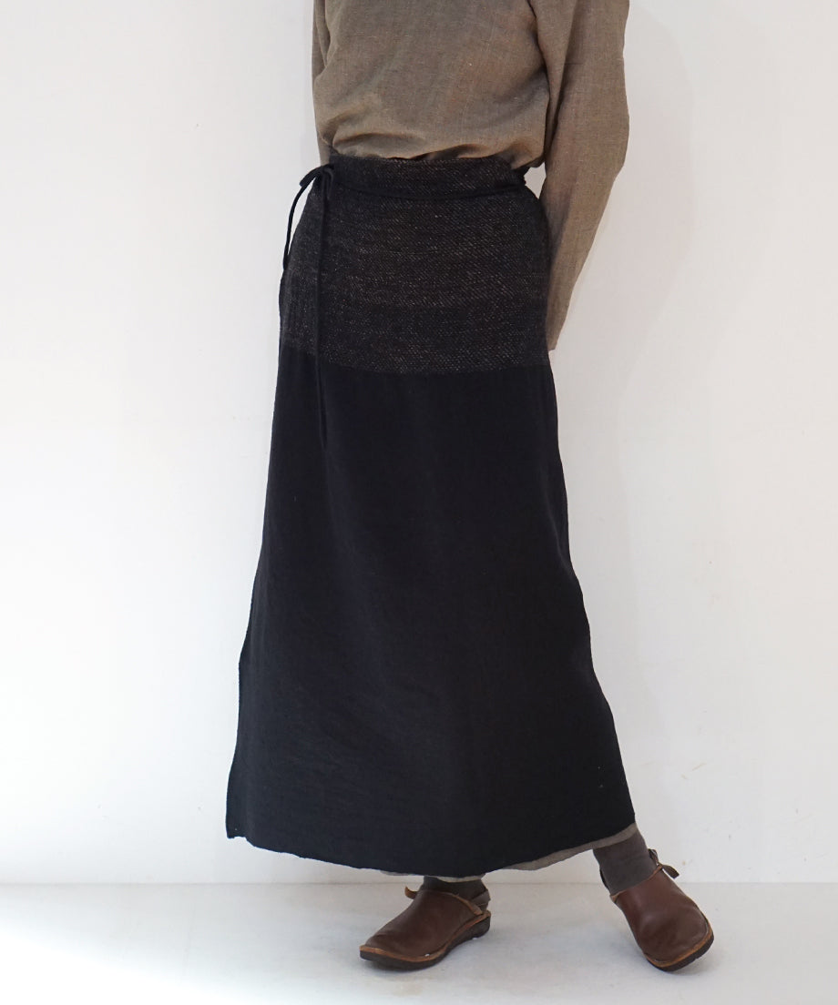 Wrap skirt | Trapezoid, Tussar silk nasi & wool, Black, 5503B