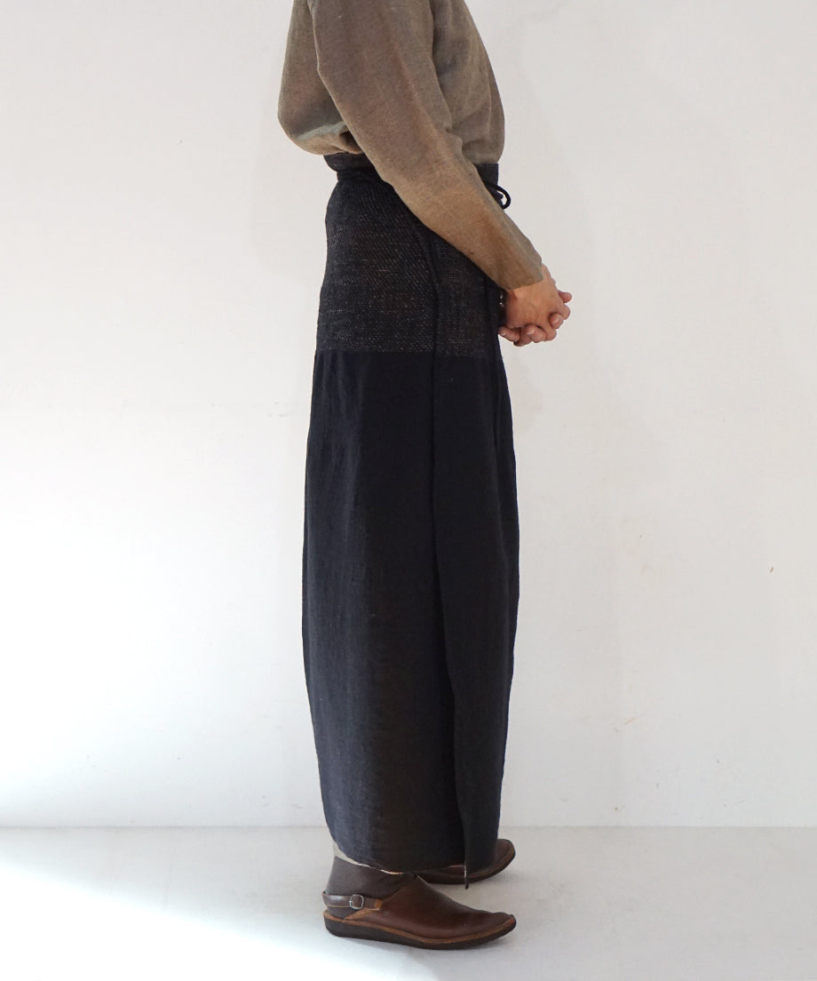Wrap skirt | Trapezoid, Tussar silk nasi & wool, Black, 5503B