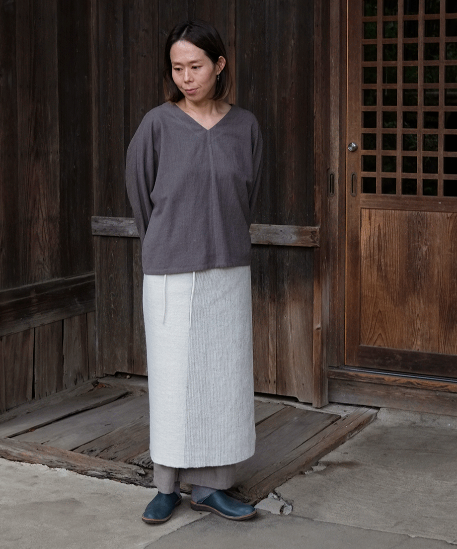 Wrap skirt | Plain, Himalayas Wool, White & gray, 5505WGs