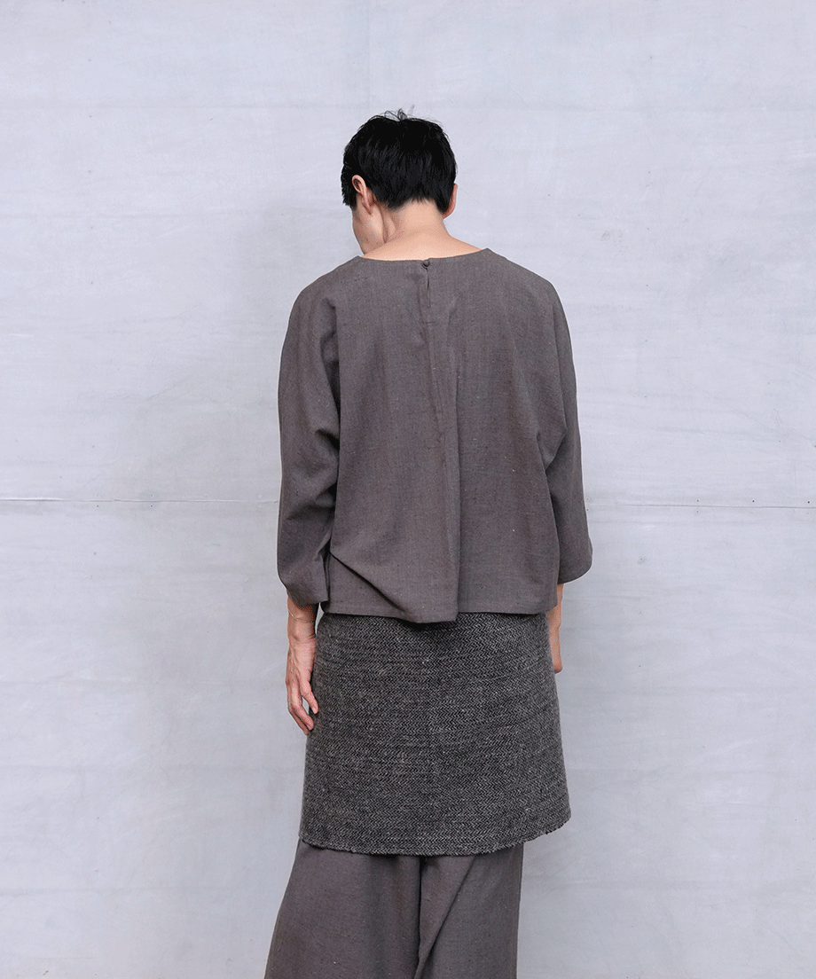Wrap skirt | Plain short, Himalayas Wool, Gray & black, 5520GB