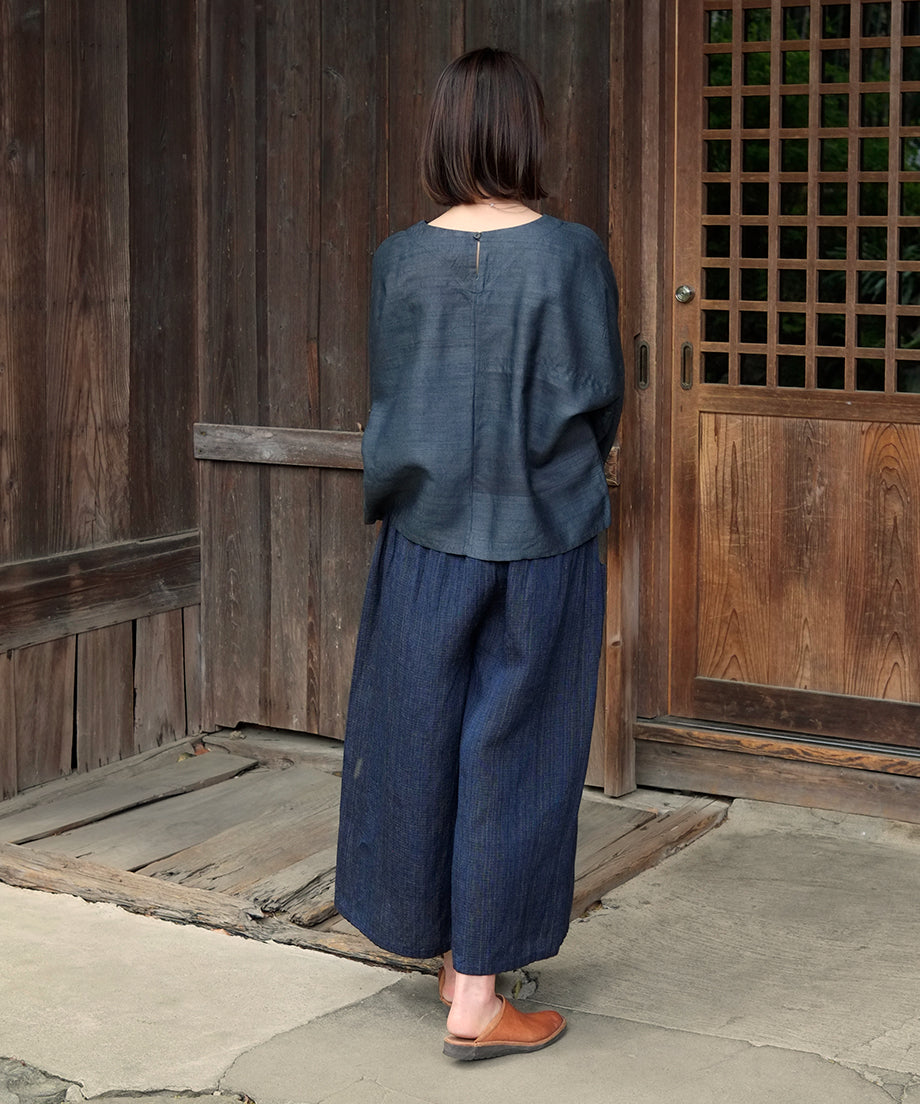 Koti series | Pants, Linen & silk, Blue & black mix stripe, 6870lI
