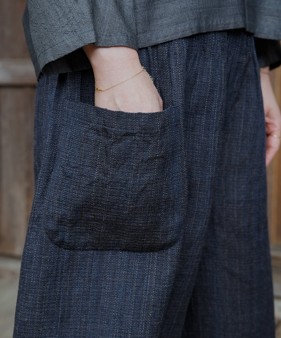 Koti series | Pants, Linen & silk, Blue & black mix stripe, 6870lI