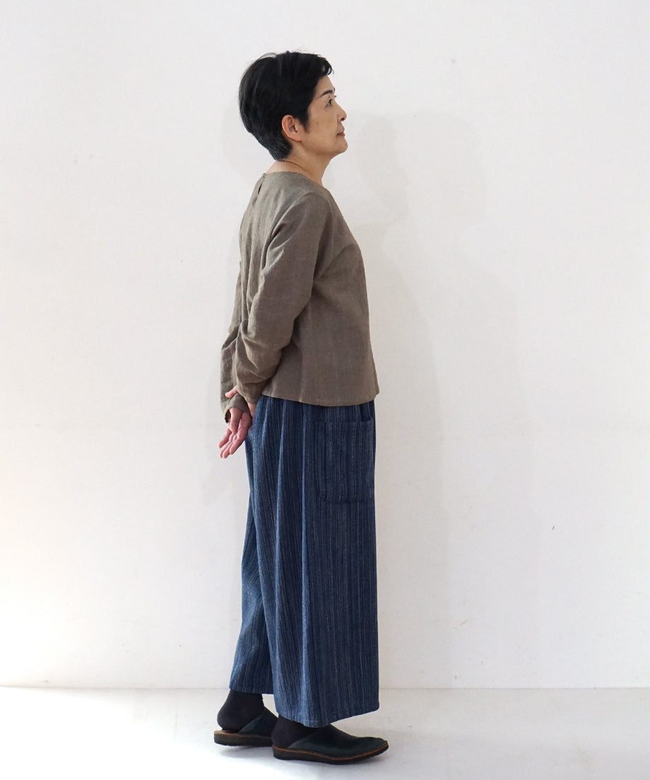 Koti series | Pants, Wool & silk, Blue & Grey mix stripe, 6870wBl
