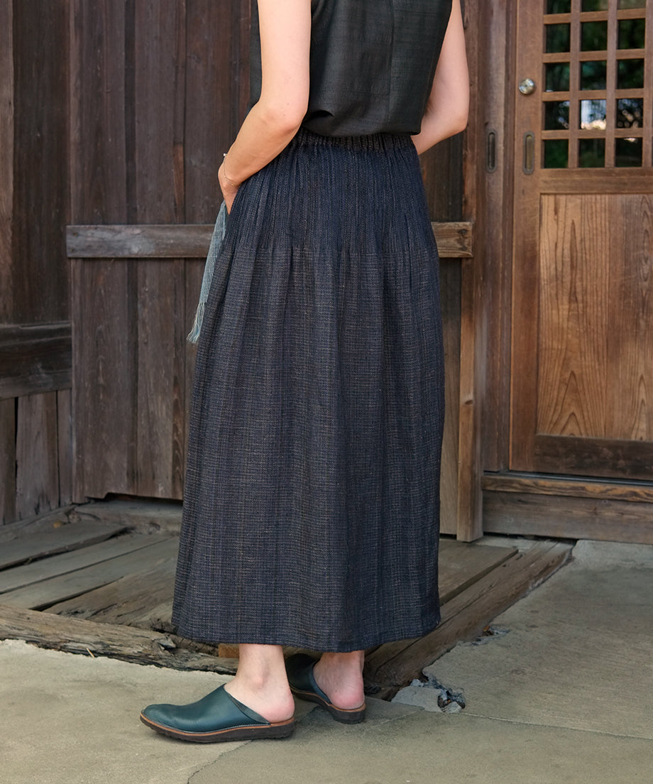 Koti series | Skirt, Linen & silk, Black & Blue mix stripe, 6900lB