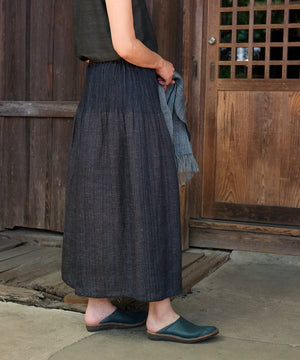 Koti series | Skirt, Linen & silk, Black & Blue mix stripe, 6900lB