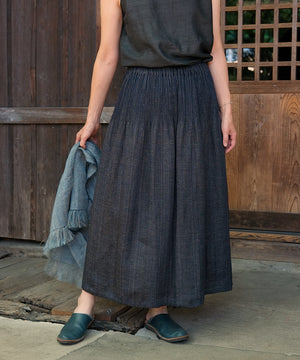 Koti series | Skirt, Linen & silk, Black & Blue mix stripe, 6900lB