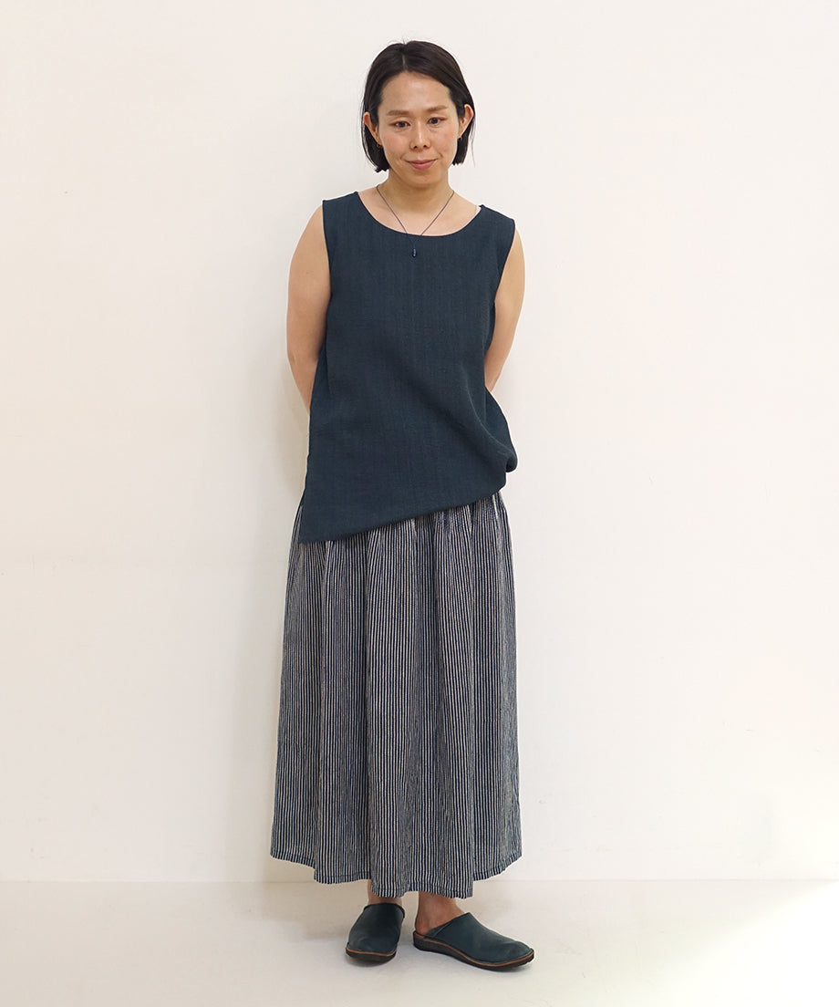 Koti series | Skirt, Linen & silk, Dark Blue & White stripe, 6900lDBst