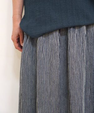 Koti series | Skirt, Linen & silk, Dark Blue & White stripe, 6900lDBst