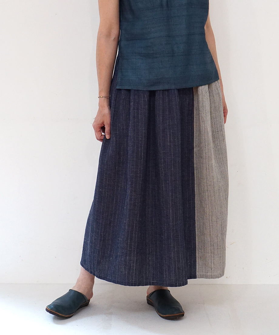 Koti series | Two-tone skirt, Linen & silk, Gray & Navy, 6900lGBlt
