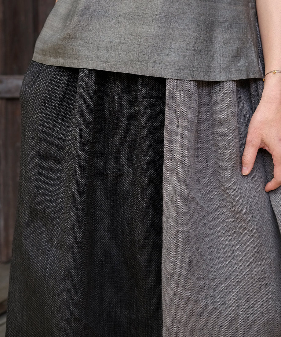 Koti series | Two-tone skirt, Linen & silk, Gray & Black, 6900lGBt