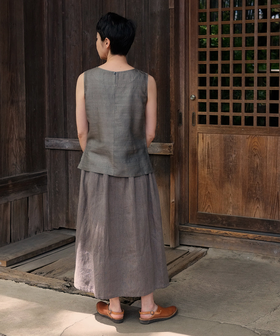 Koti series | Two-tone skirt, Linen & silk, Gray & Black, 6900lGBt