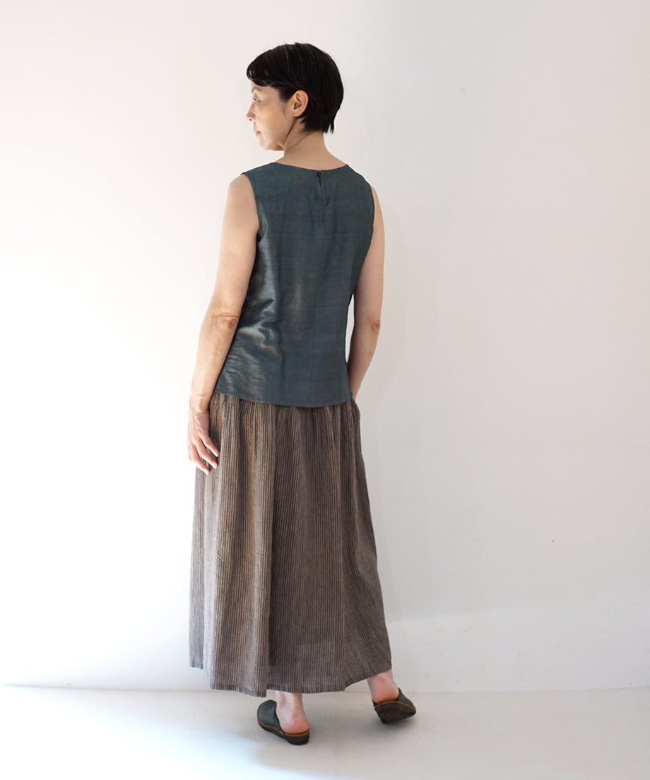 Koti series | Skirt, Linen & silk, Grey & Black stripe, 6900lGst