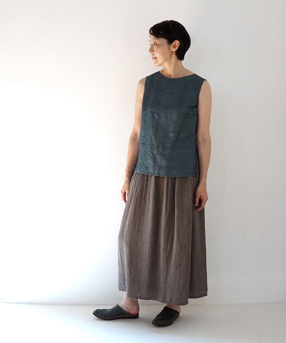 Koti series | Skirt, Linen & silk, Grey & Black stripe, 6900lGst