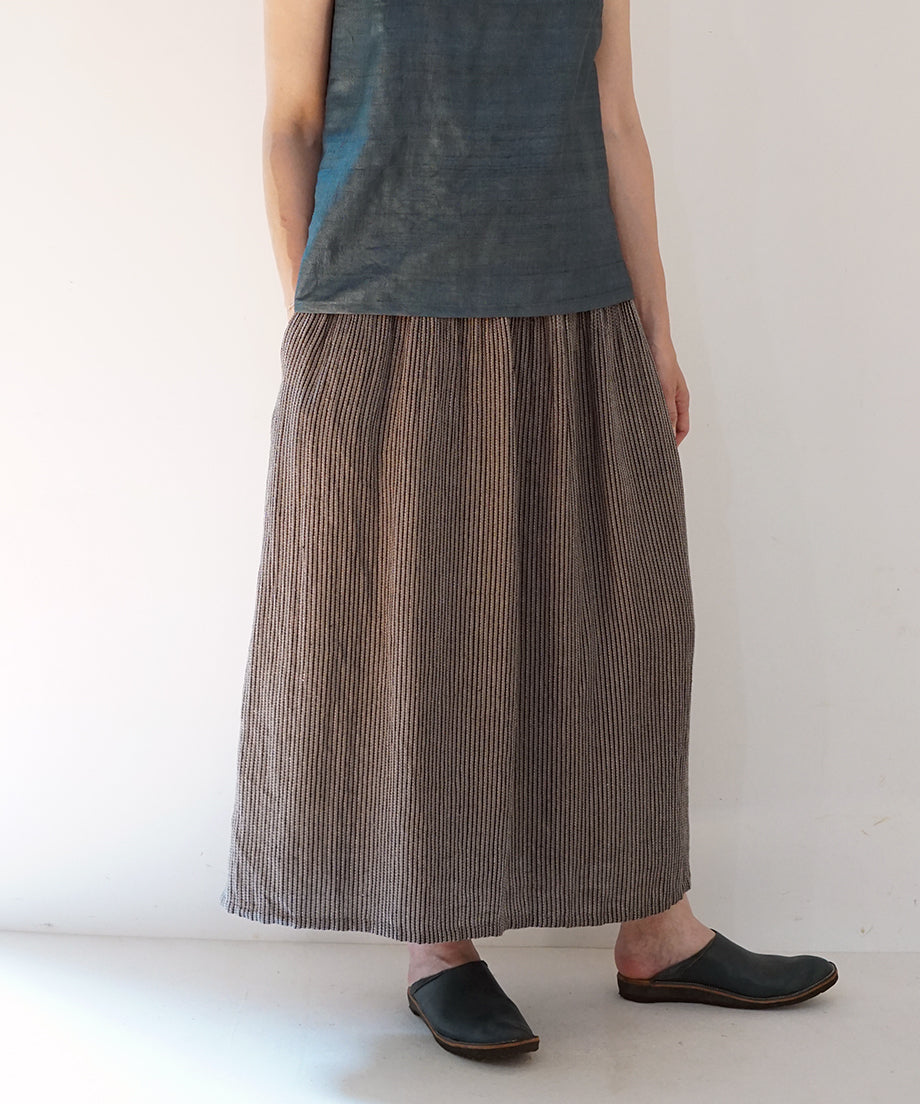 Koti series | Skirt, Linen & silk, Grey & Black stripe, 6900lGst