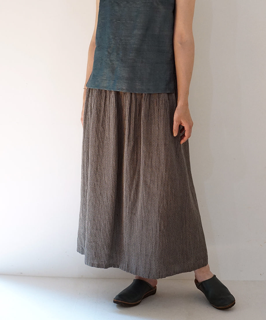 Koti series | Skirt, Linen & silk, Grey & Black stripe, 6900lGst