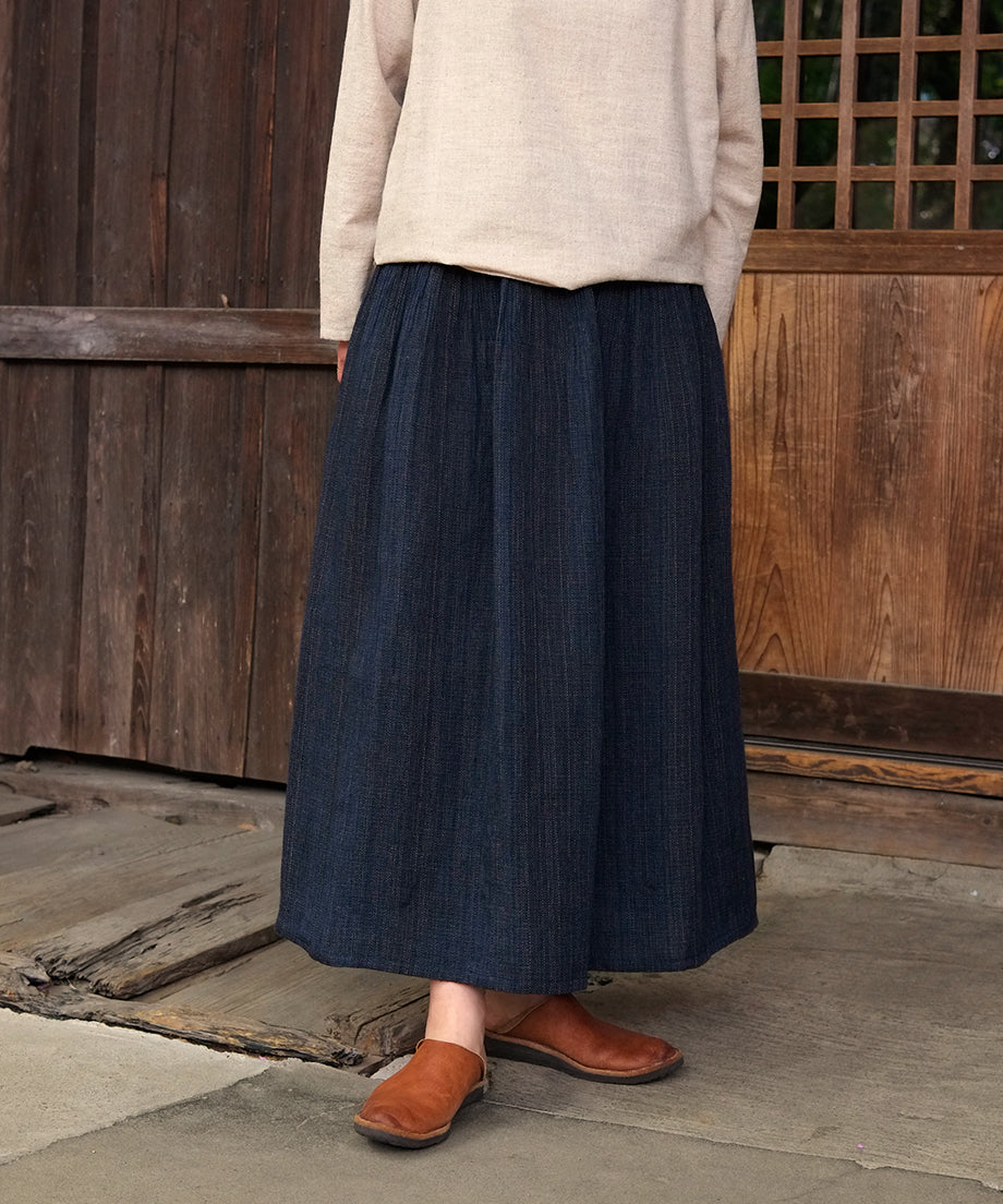 Koti series | Skirt, Linen & silk, Blue & Black mix stripe, 6900lI