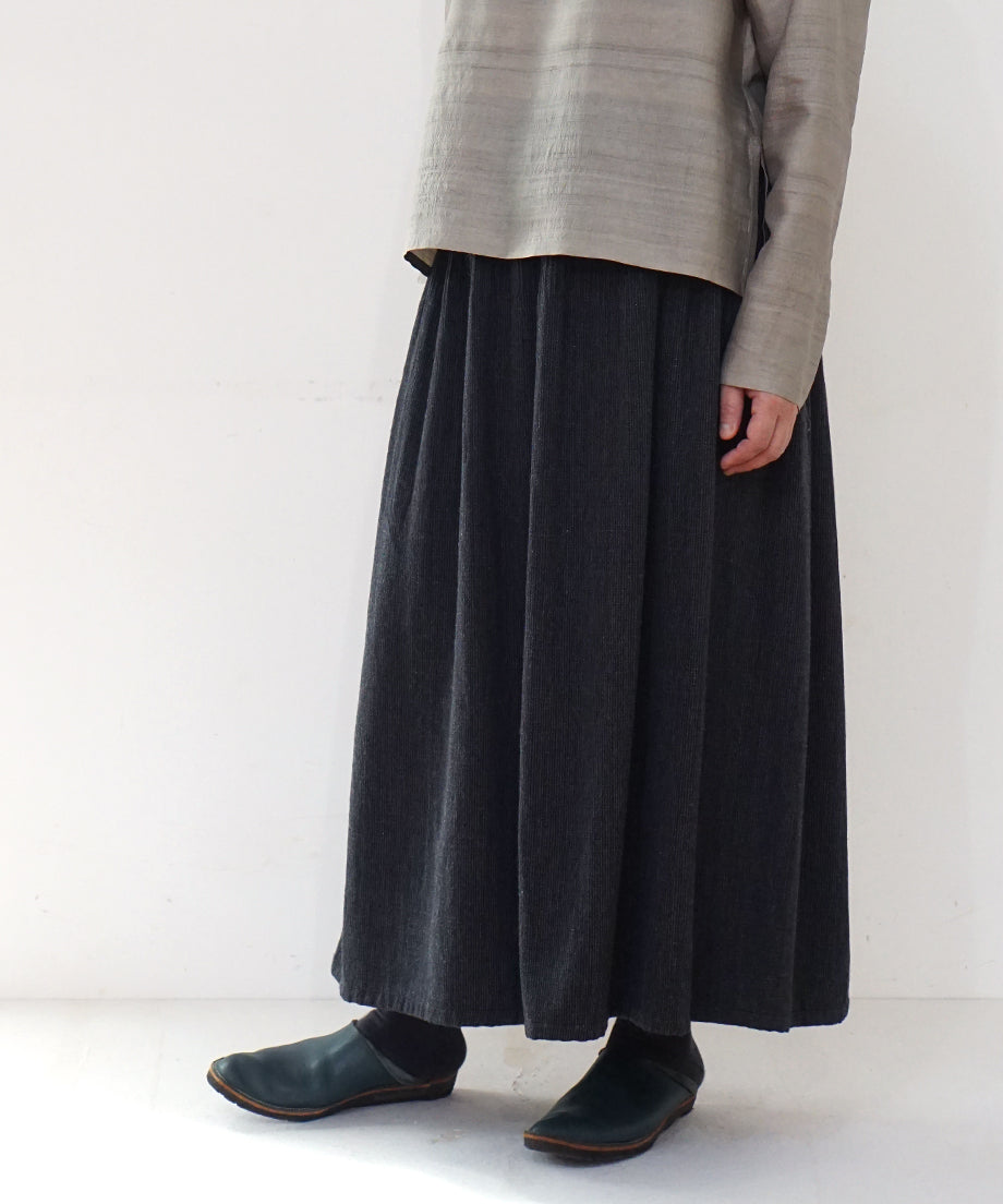 Koti series | Skirt, Wool & silk, Black & Grey stripe, 6902wB