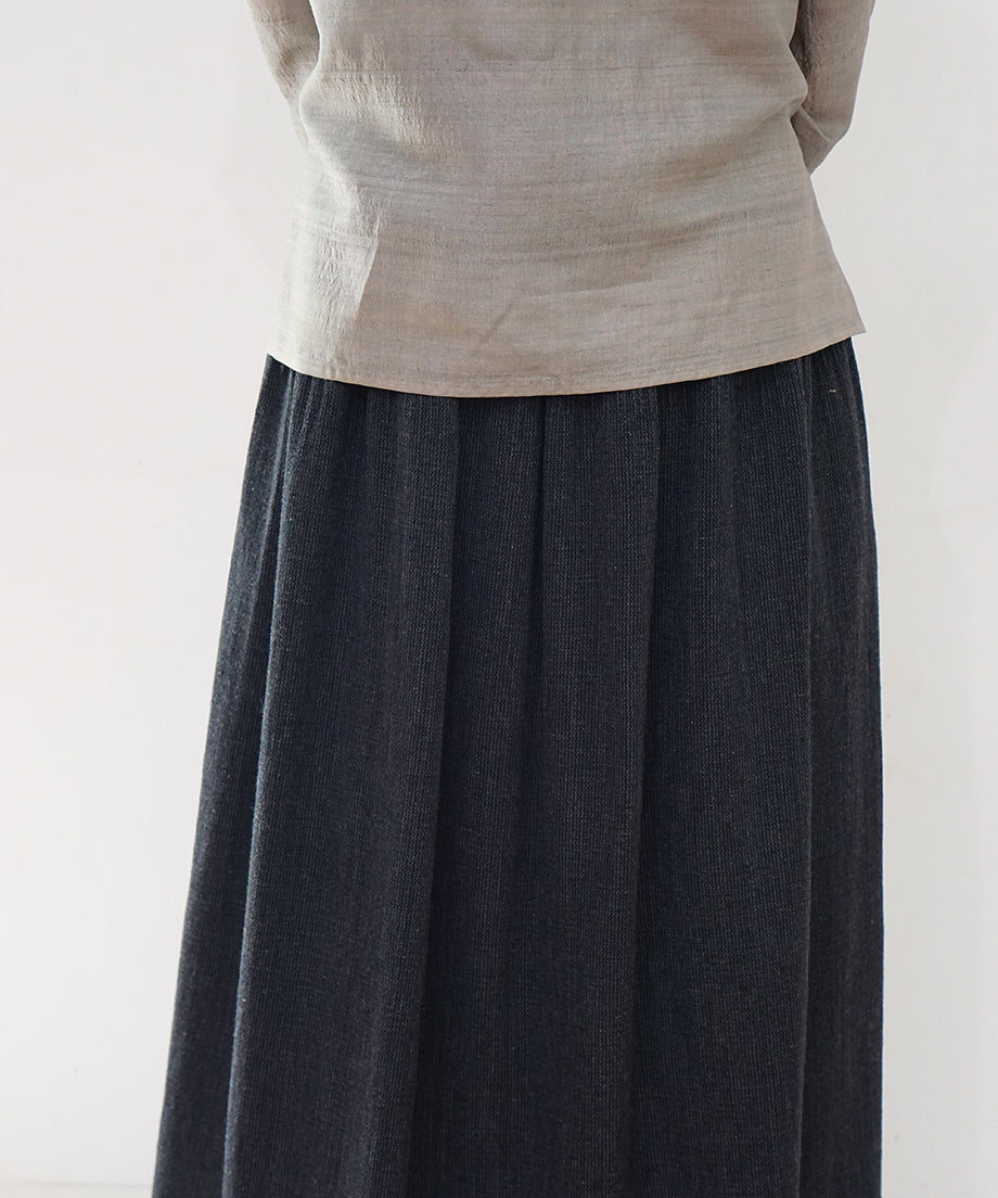 Koti series | Skirt, Wool & silk, Black & Grey stripe, 6902wB
