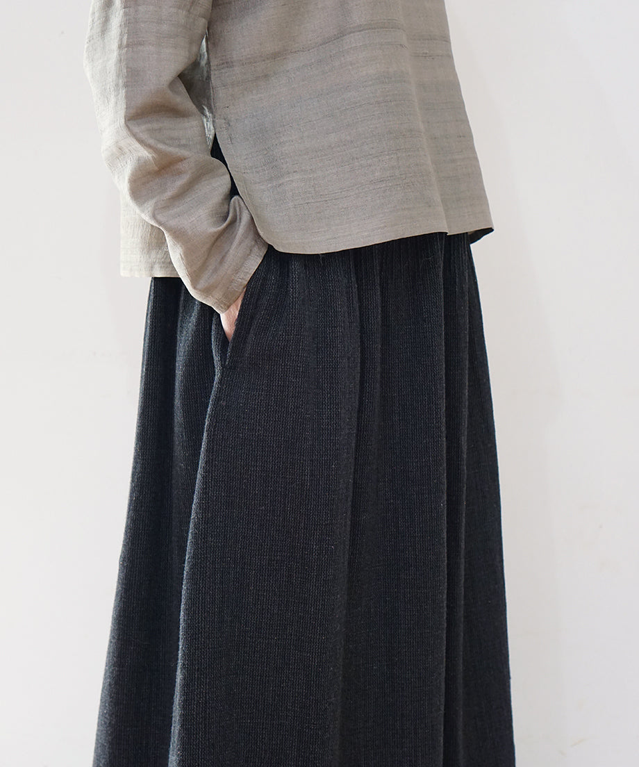Koti series | Skirt, Wool & silk, Black & Grey stripe, 6902wB