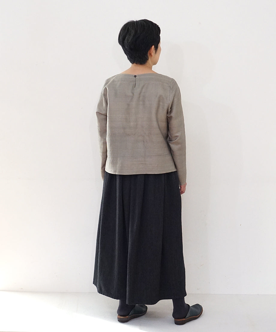 Koti series | Skirt, Wool & silk, Black & Grey stripe, 6902wB