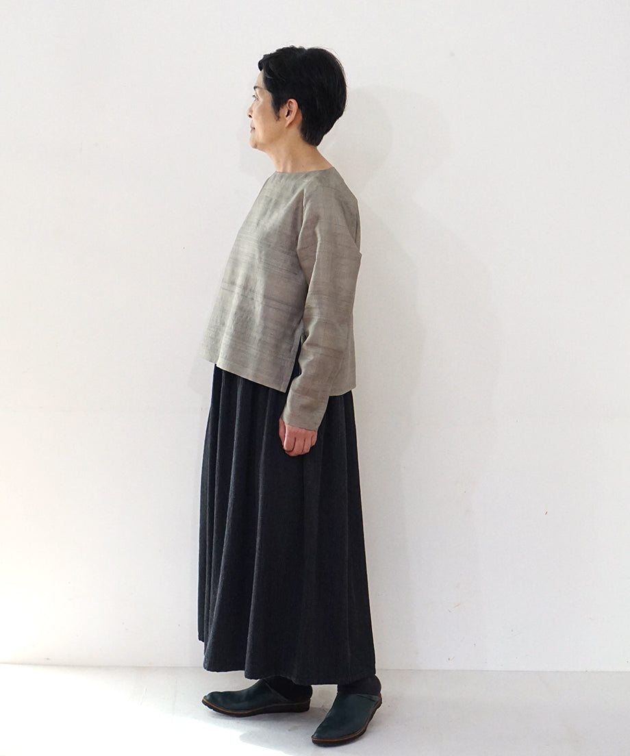 Koti series | Skirt, Wool & silk, Black & Grey stripe, 6902wB