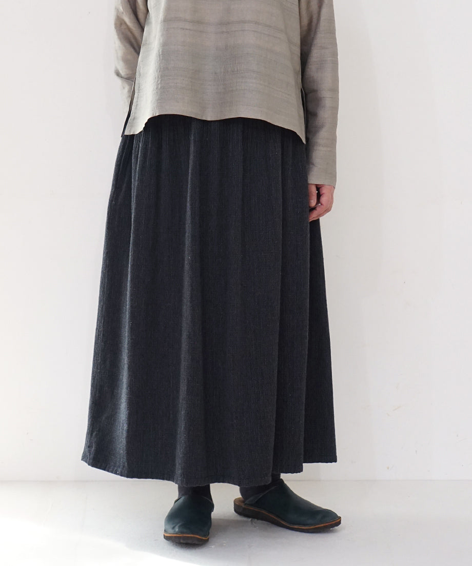 Koti series | Skirt, Wool & silk, Black & Grey stripe, 6902wB