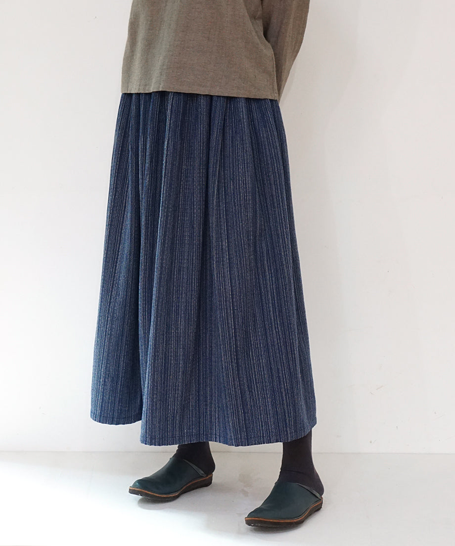Koti series | Skirt, Wool & silk, Blue & Grey mix stripe, 6902wBl