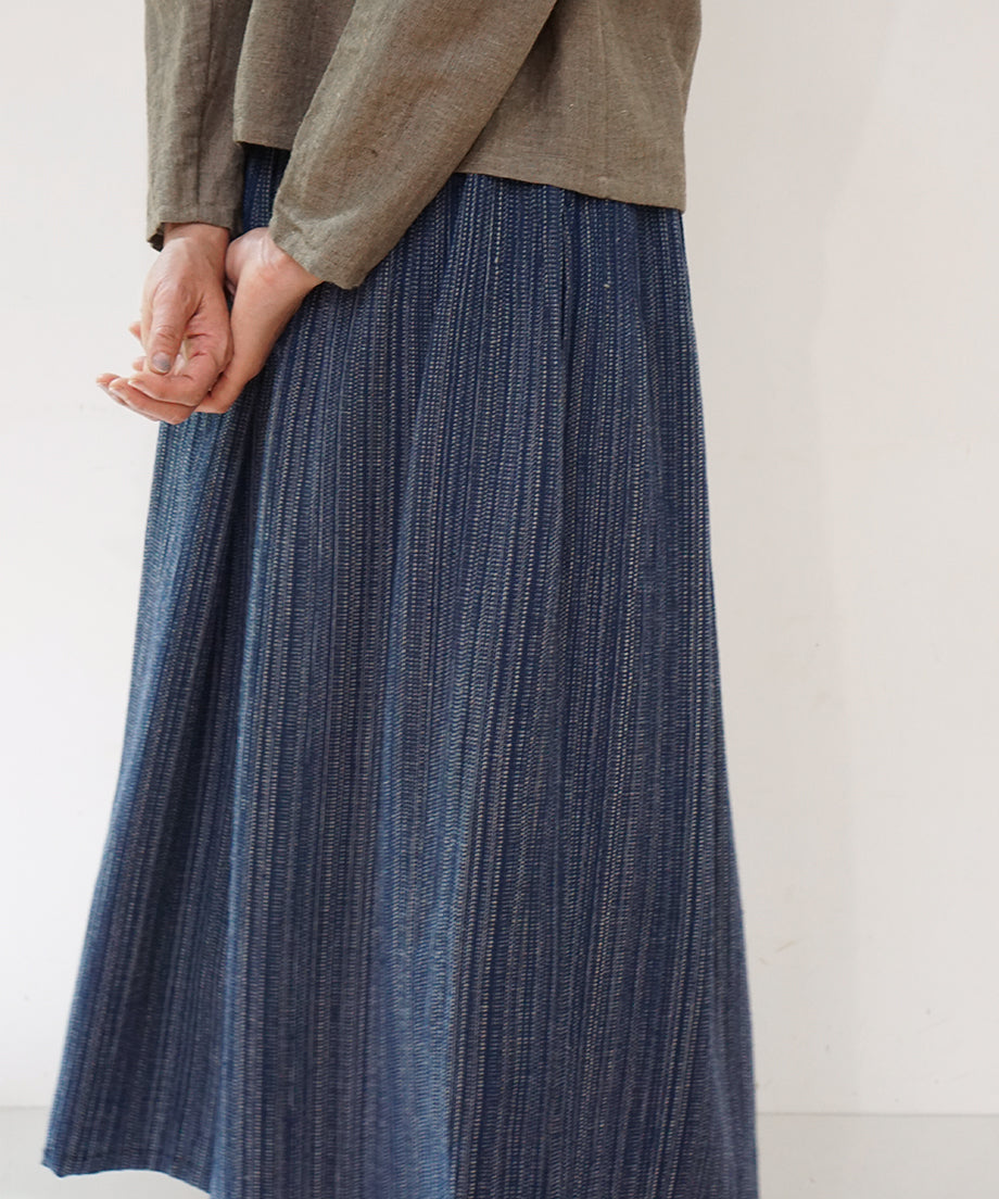 Koti series | Skirt, Wool & silk, Blue & Grey mix stripe, 6902wBl