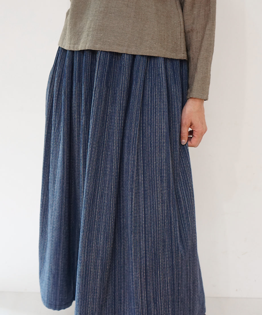 Koti series | Skirt, Wool & silk, Blue & Grey mix stripe, 6902wBl