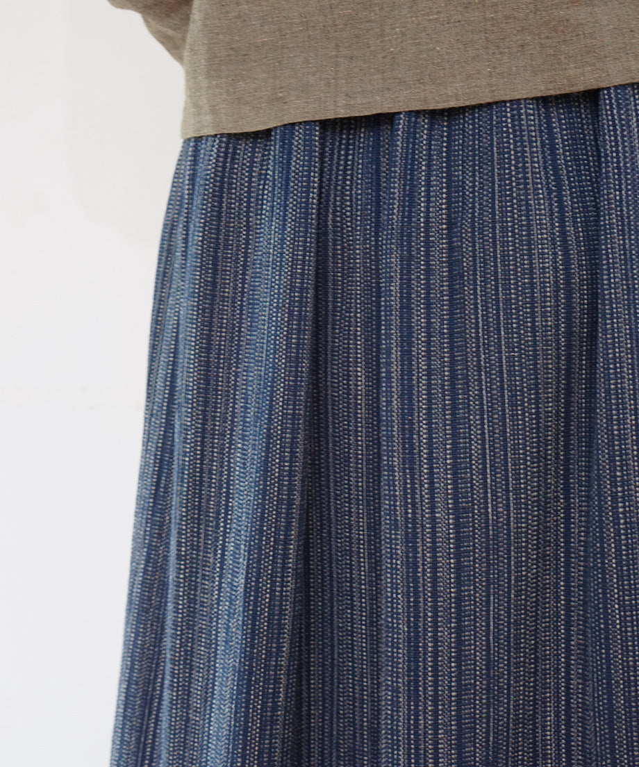 Koti series | Skirt, Wool & silk, Blue & Grey mix stripe, 6902wBl