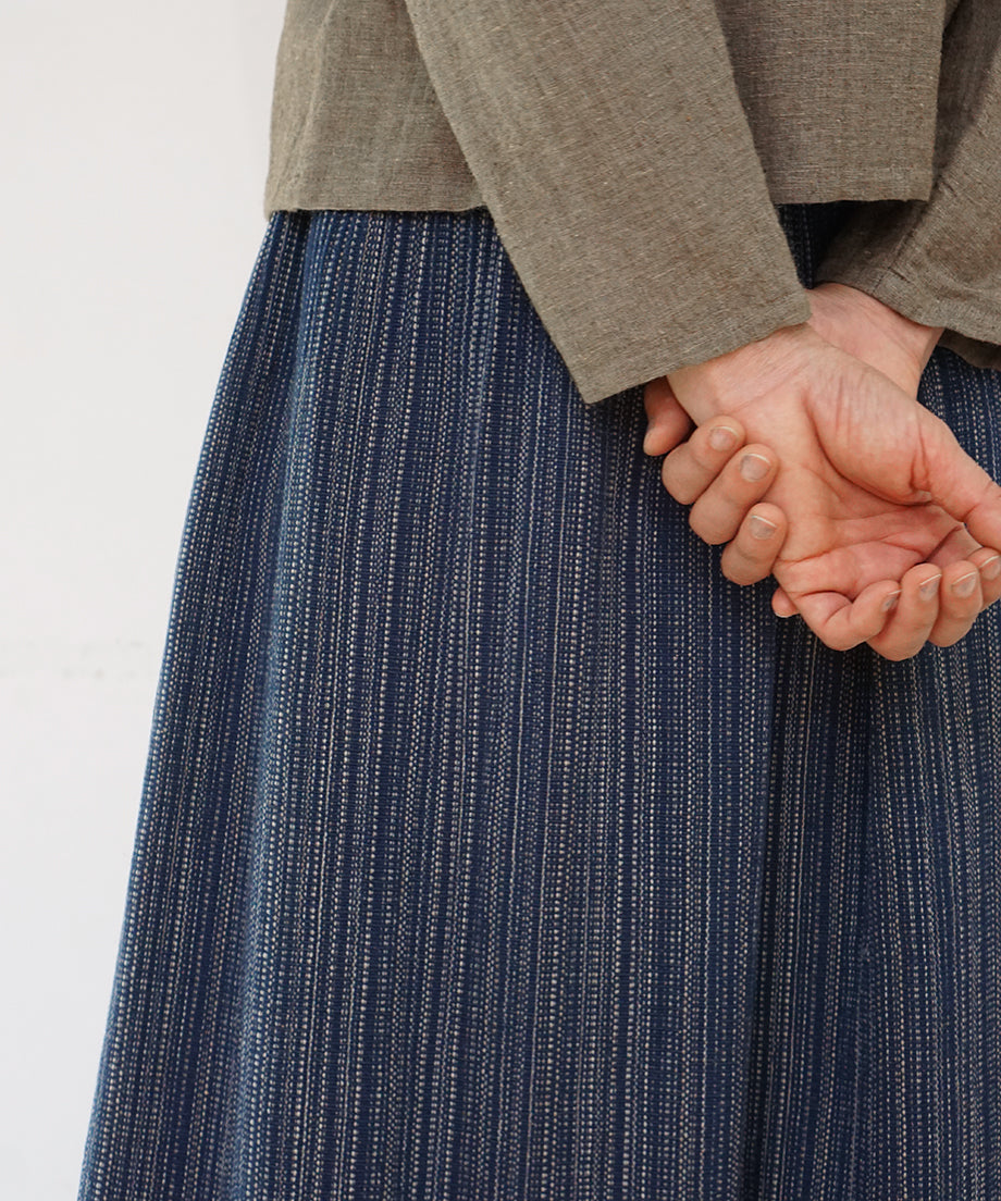 Koti series | Skirt, Wool & silk, Blue & Grey mix stripe, 6902wBl