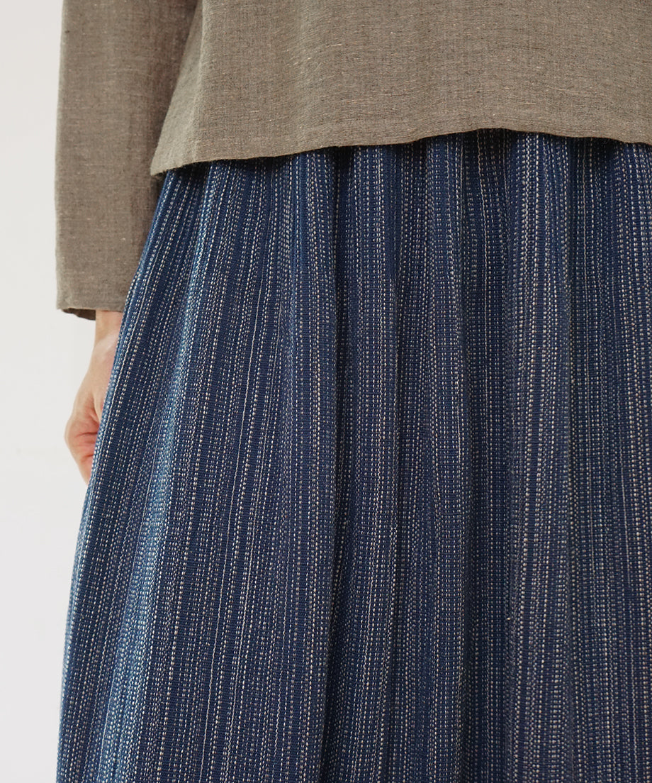 Koti series | Skirt, Wool & silk, Blue & Grey mix stripe, 6902wBl