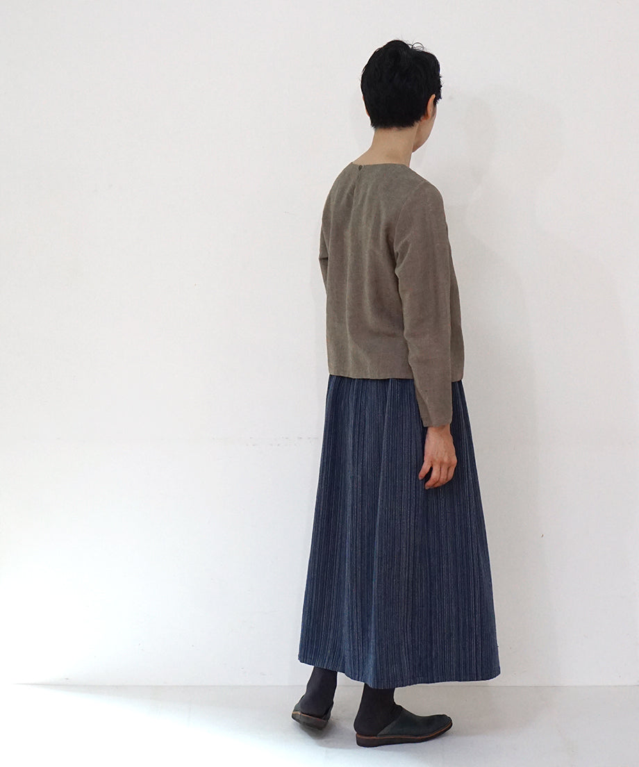 Koti series | Skirt, Wool & silk, Blue & Grey mix stripe, 6902wBl