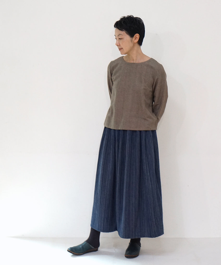 Koti series | Skirt, Wool & silk, Blue & Grey mix stripe, 6902wBl
