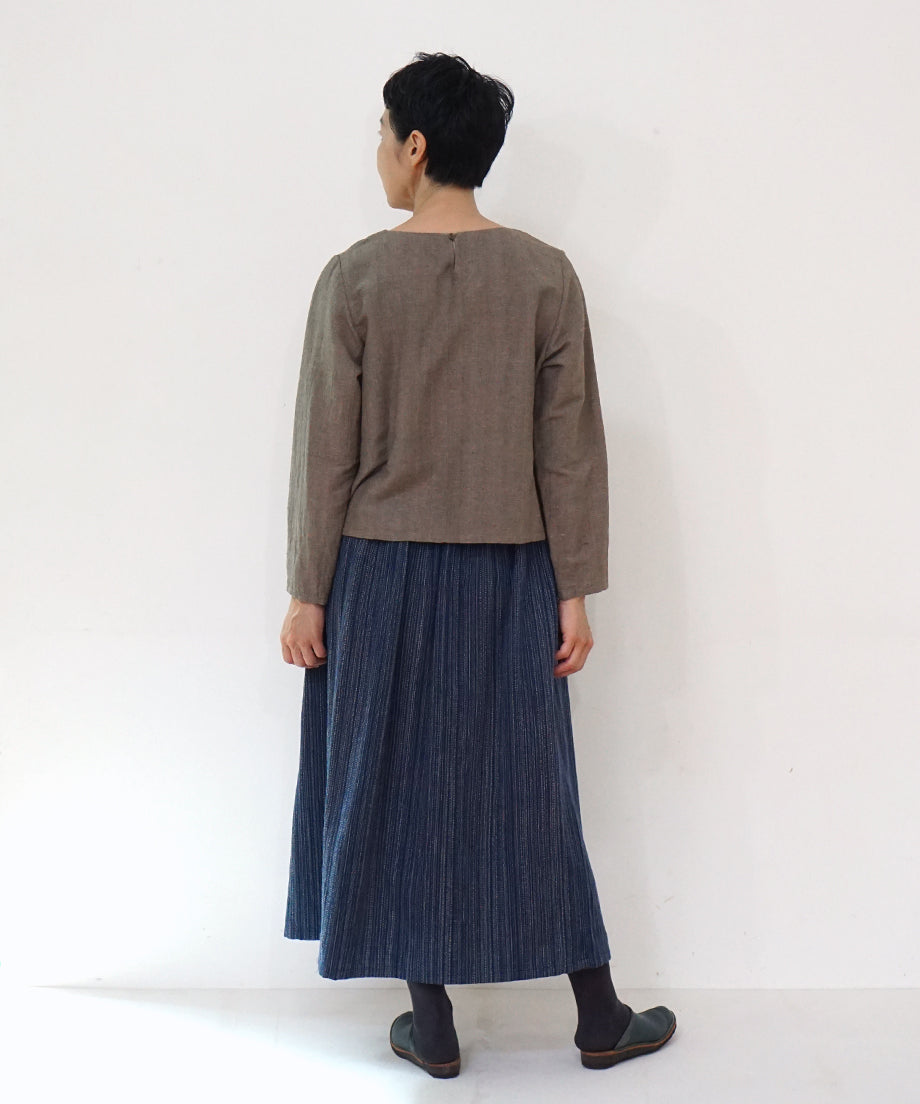 Koti series | Skirt, Wool & silk, Blue & Grey mix stripe, 6902wBl