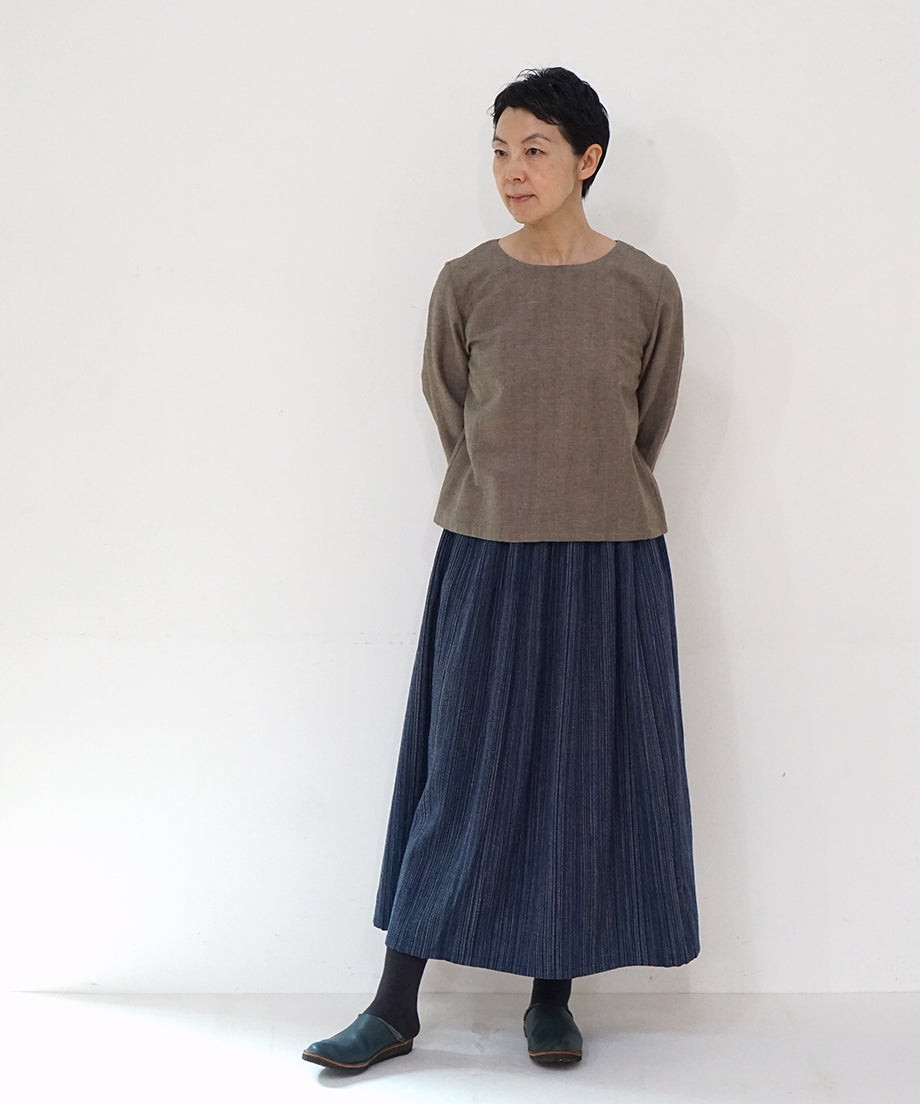 Koti series | Skirt, Wool & silk, Blue & Grey mix stripe, 6902wBl