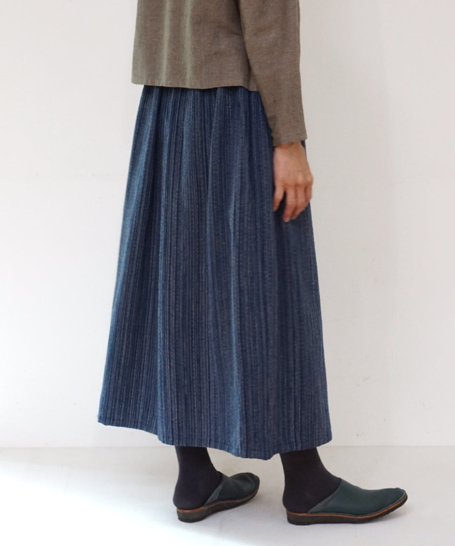 Koti series | Skirt, Wool & silk, Blue & Grey mix stripe, 6902wBl