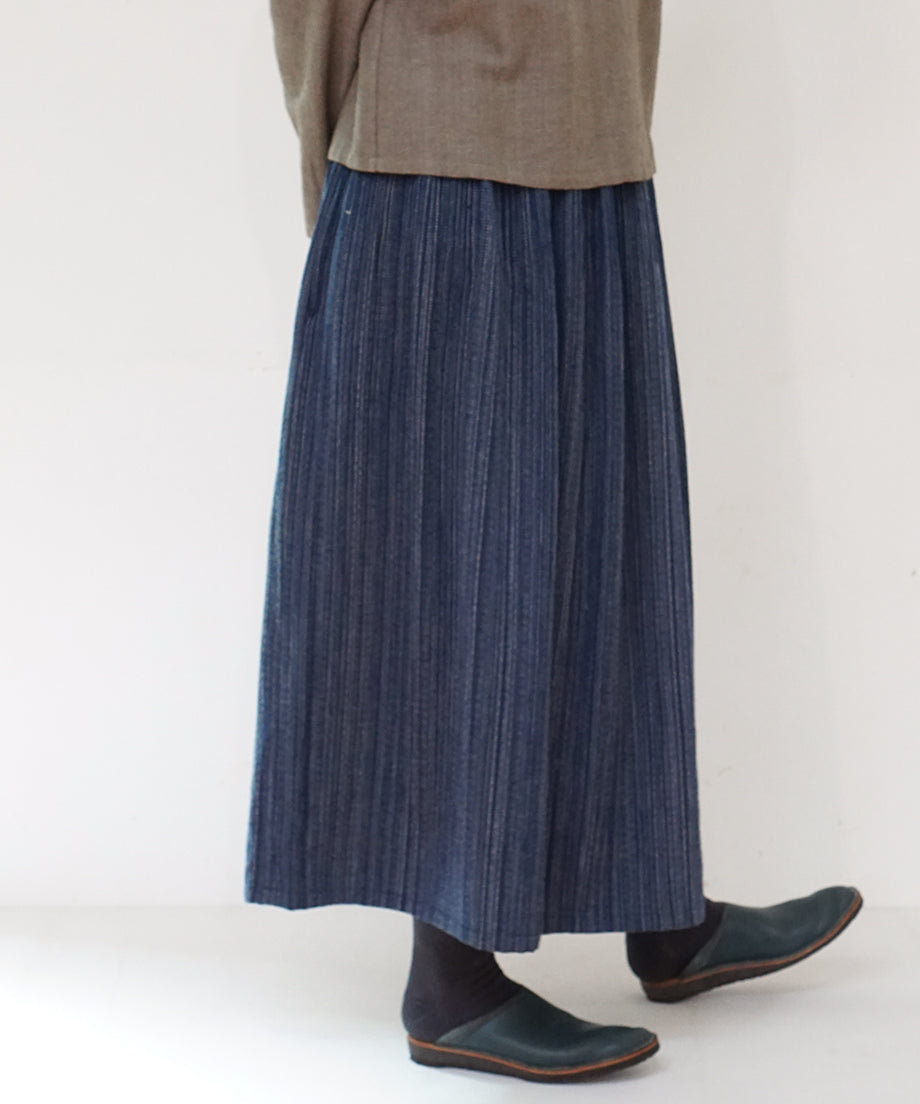 Koti series | Skirt, Wool & silk, Blue & Grey mix stripe, 6902wBl