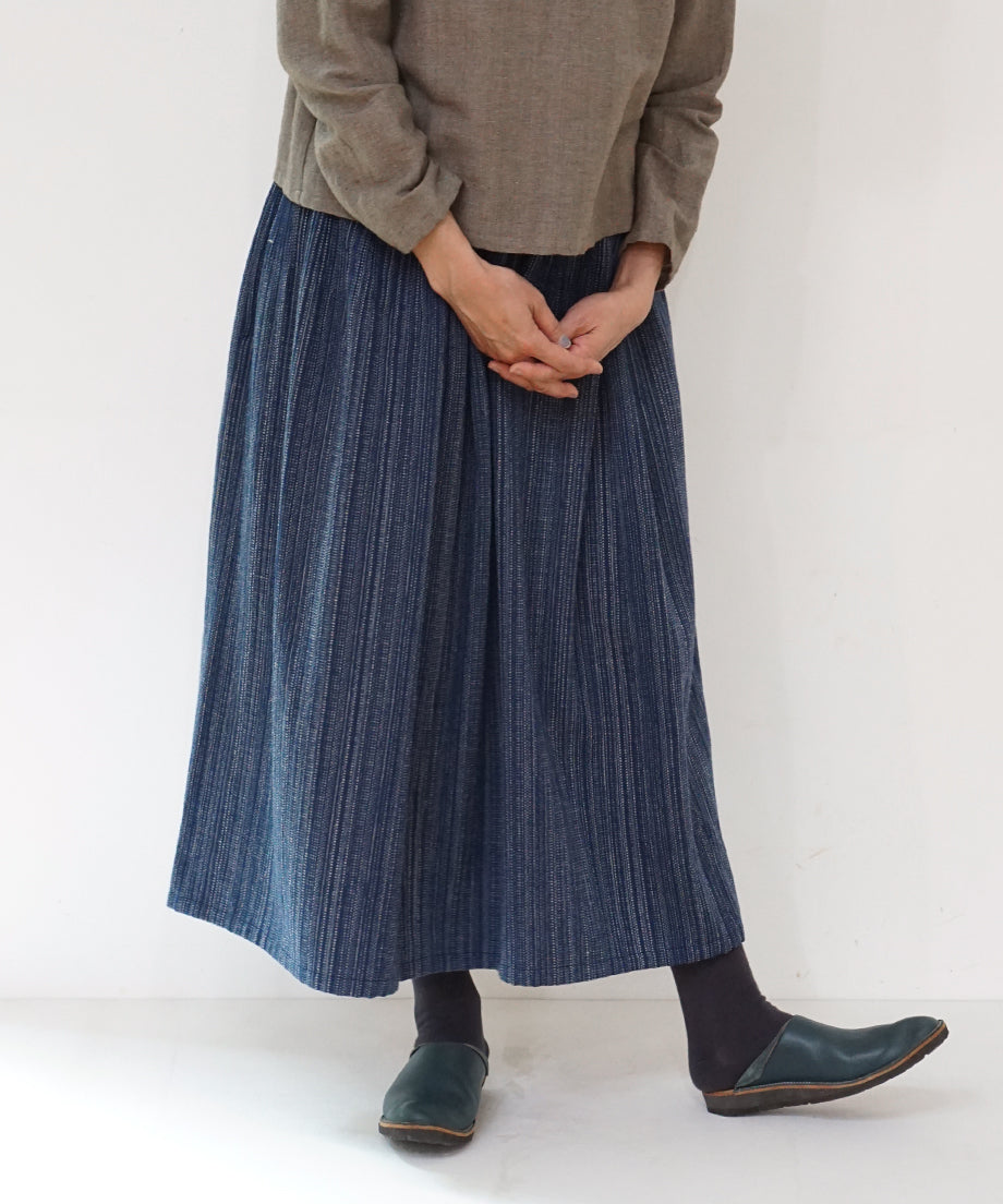Koti series | Skirt, Wool & silk, Blue & Grey mix stripe, 6902wBl