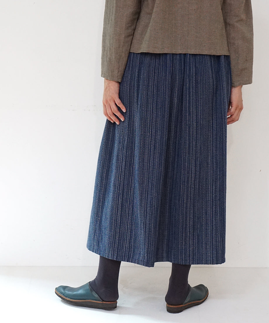 Koti series | Skirt, Wool & silk, Blue & Grey mix stripe, 6902wBl