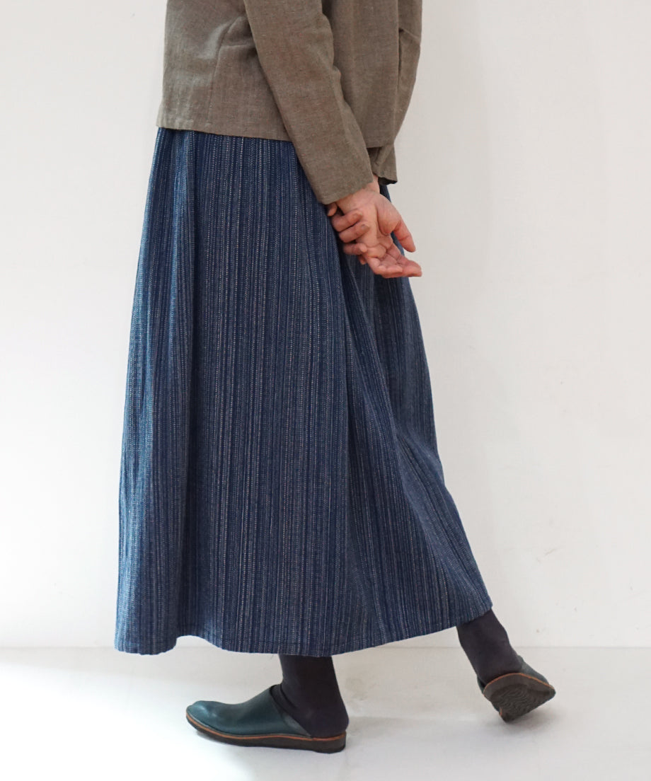 Koti series | Skirt, Wool & silk, Blue & Grey mix stripe, 6902wBl
