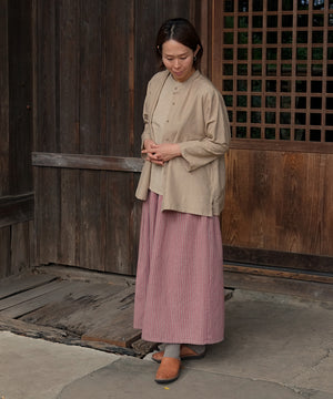 Koti series | Skirt, Wool & silk, Pink & Light gray stripe, 6902wPst
