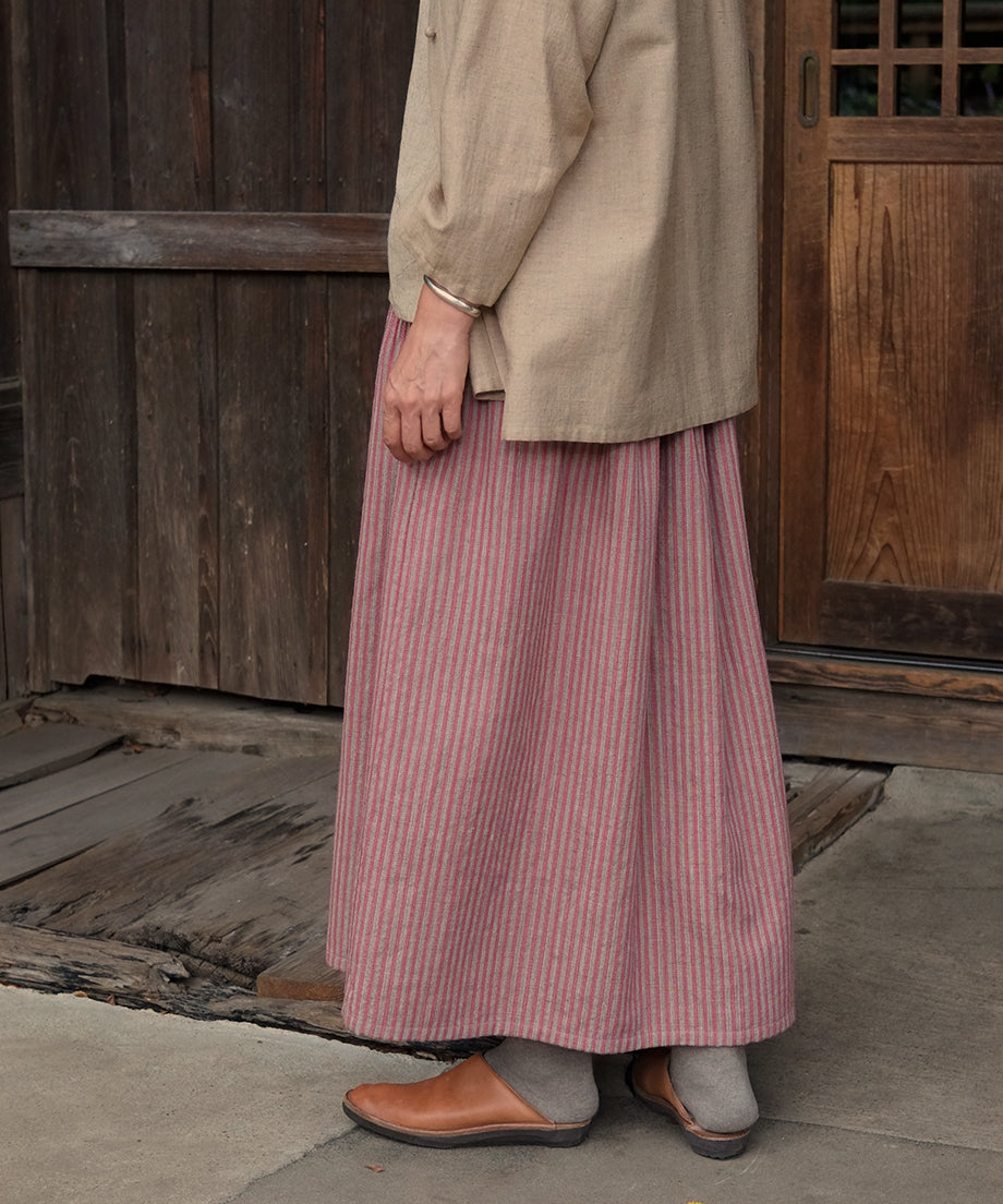 Koti series | Skirt, Wool & silk, Pink & Light gray stripe, 6902wPst